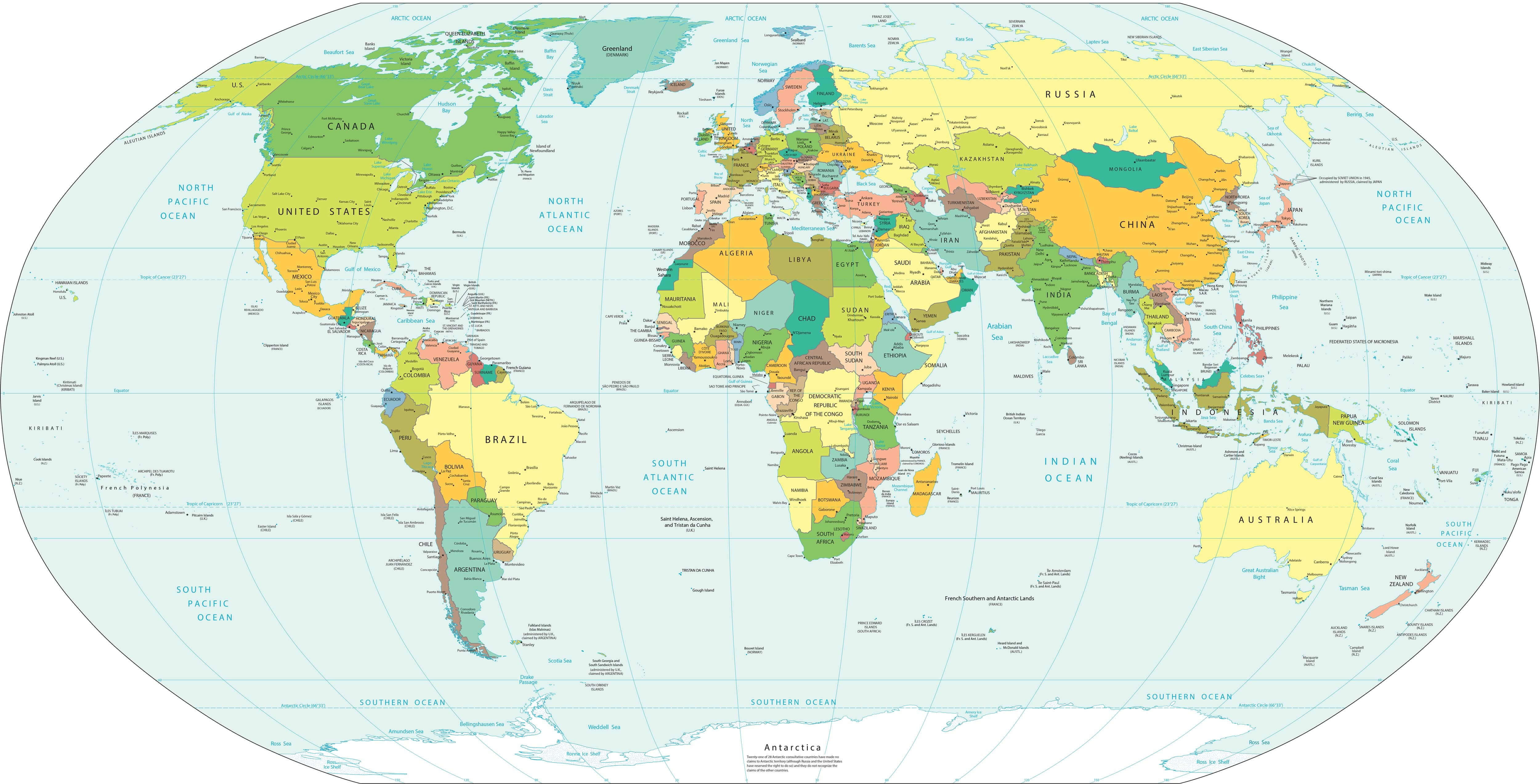 Carte politique du Monde avec pays et oceans