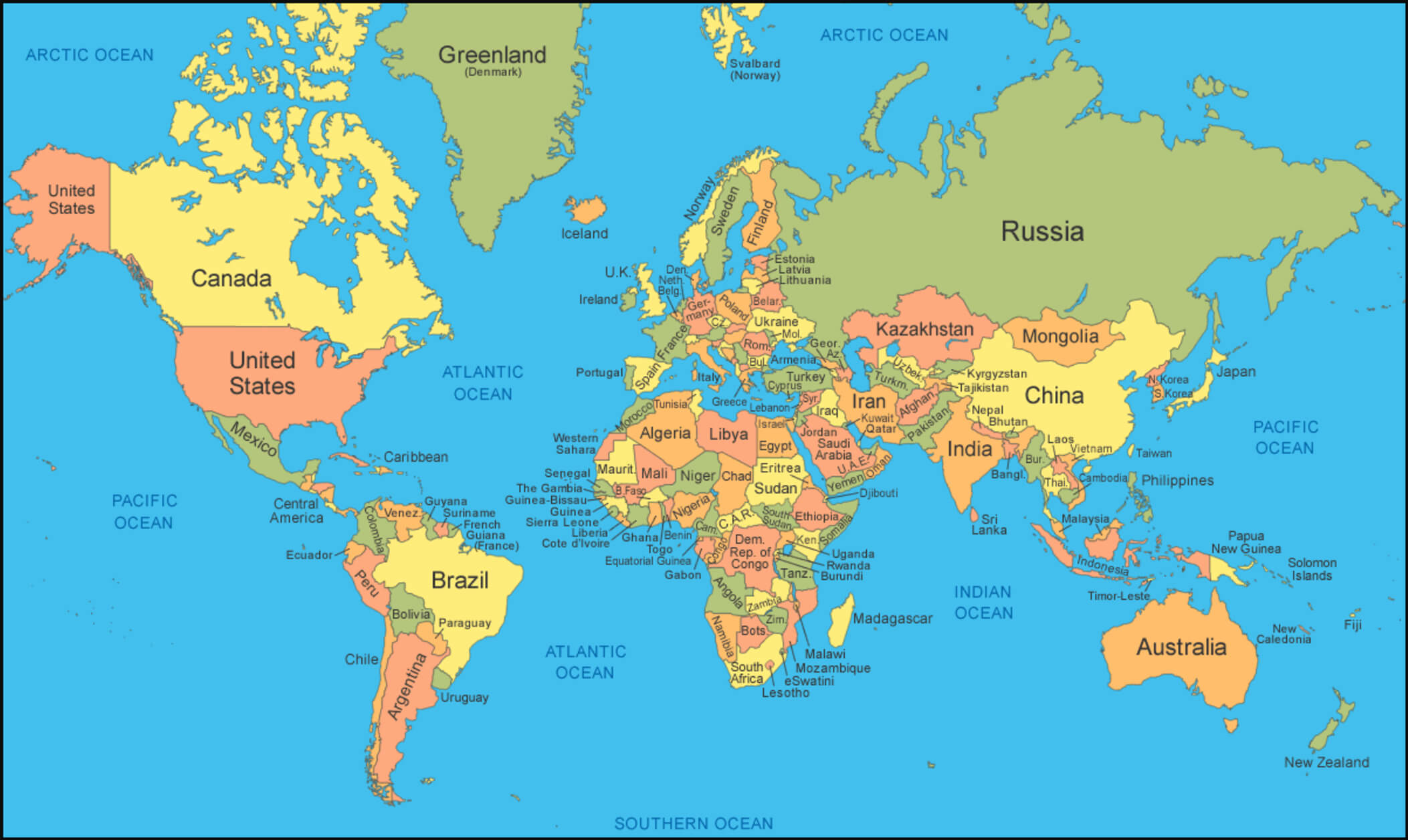Carte politique du Monde avec pays