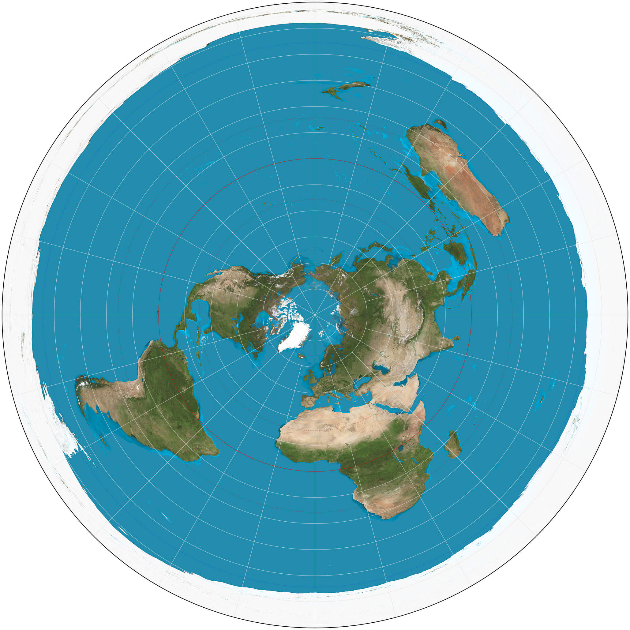 Carte physique du Monde avec continents et antarctique