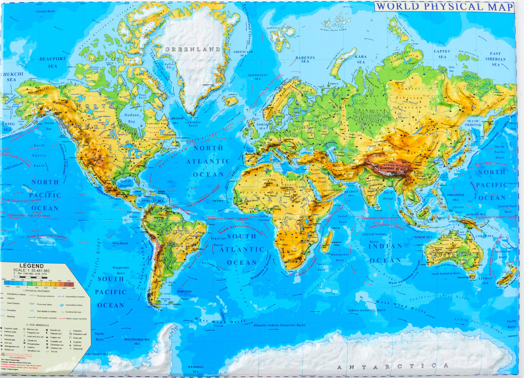 Carte physique du Monde et oceans
