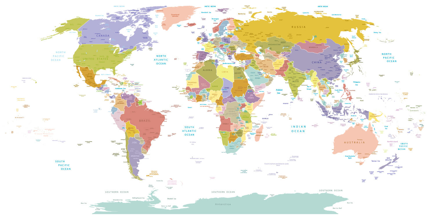 Carte politique du Monde avec oceans