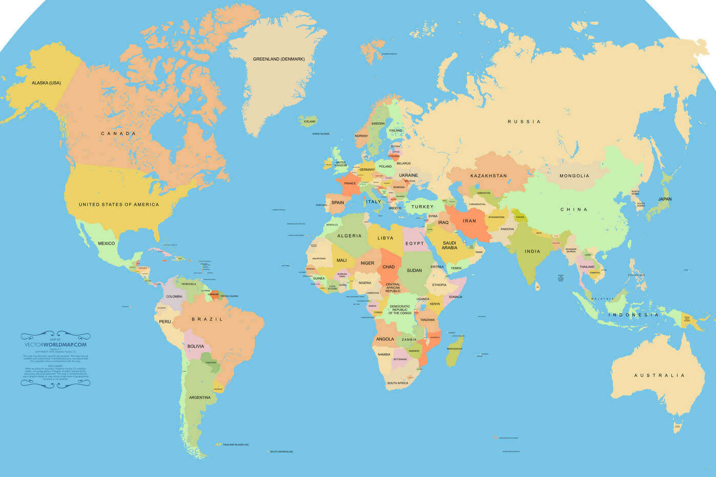 Carte politique du Monde avec pays et frontieres nationales