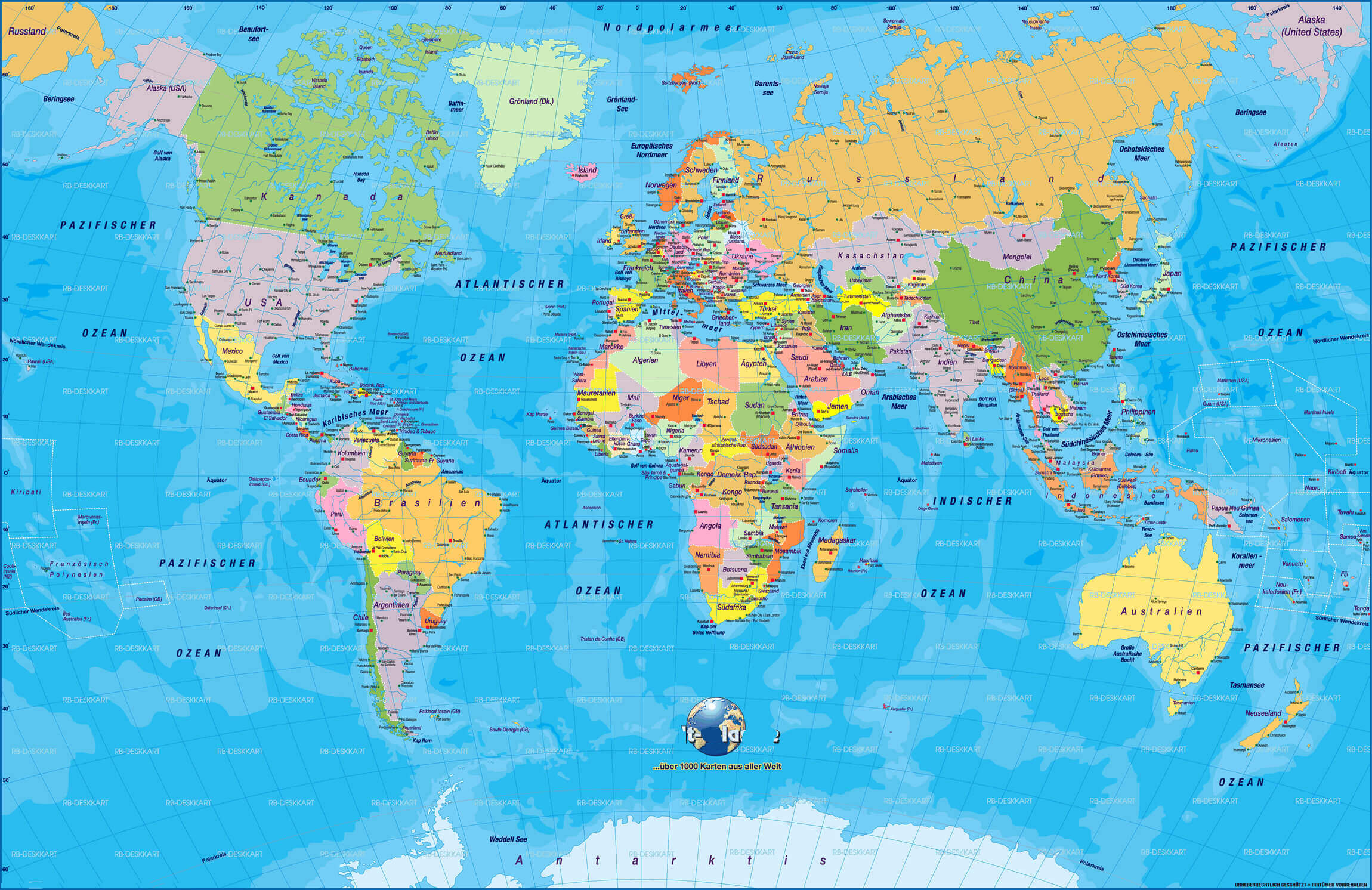 Carte politique du Monde en Allemand