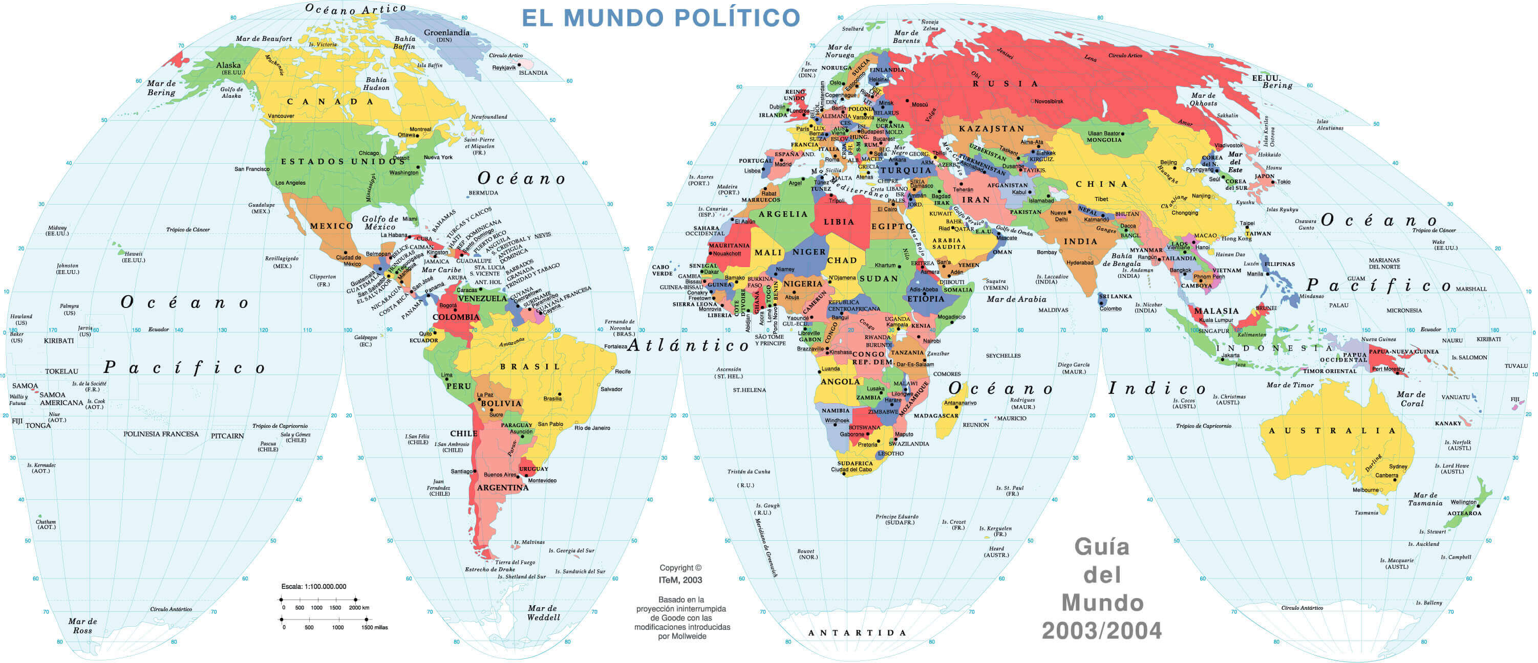 Carte politique du Monde en Espagnol