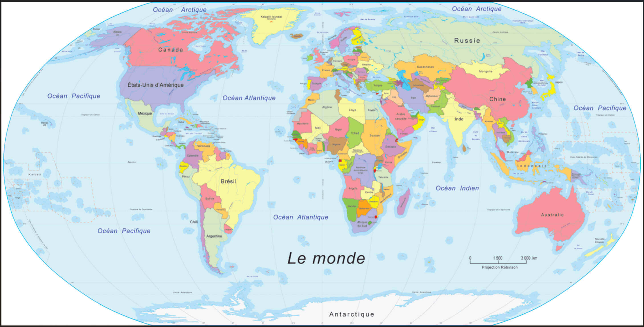 Carte politique du Monde en Francais