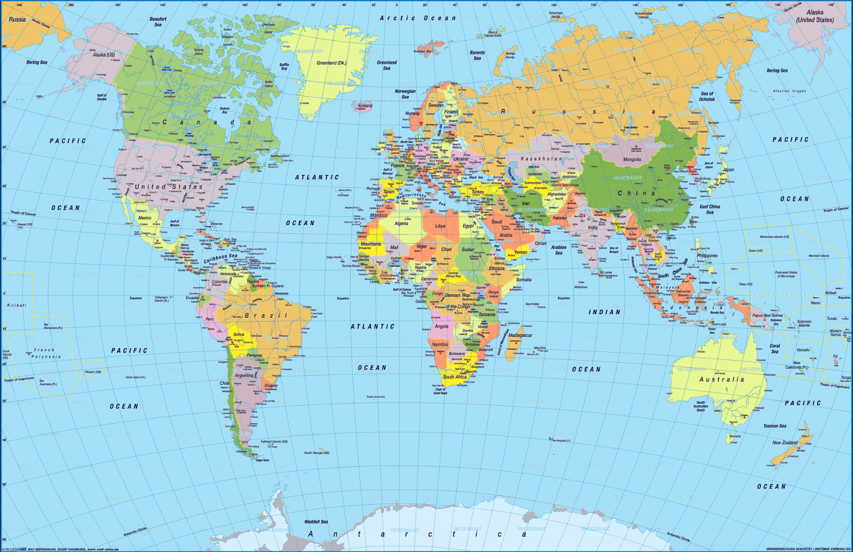 Carte politique du Monde par pays oceans