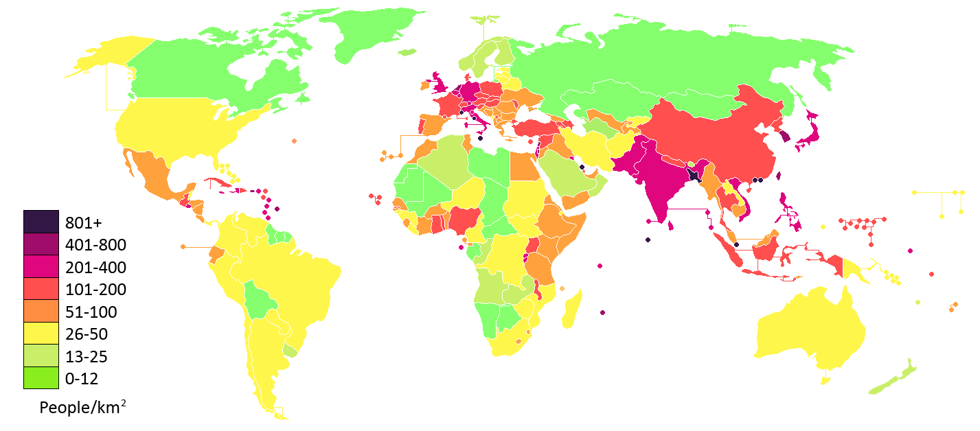 Carte densite de population Mondiale