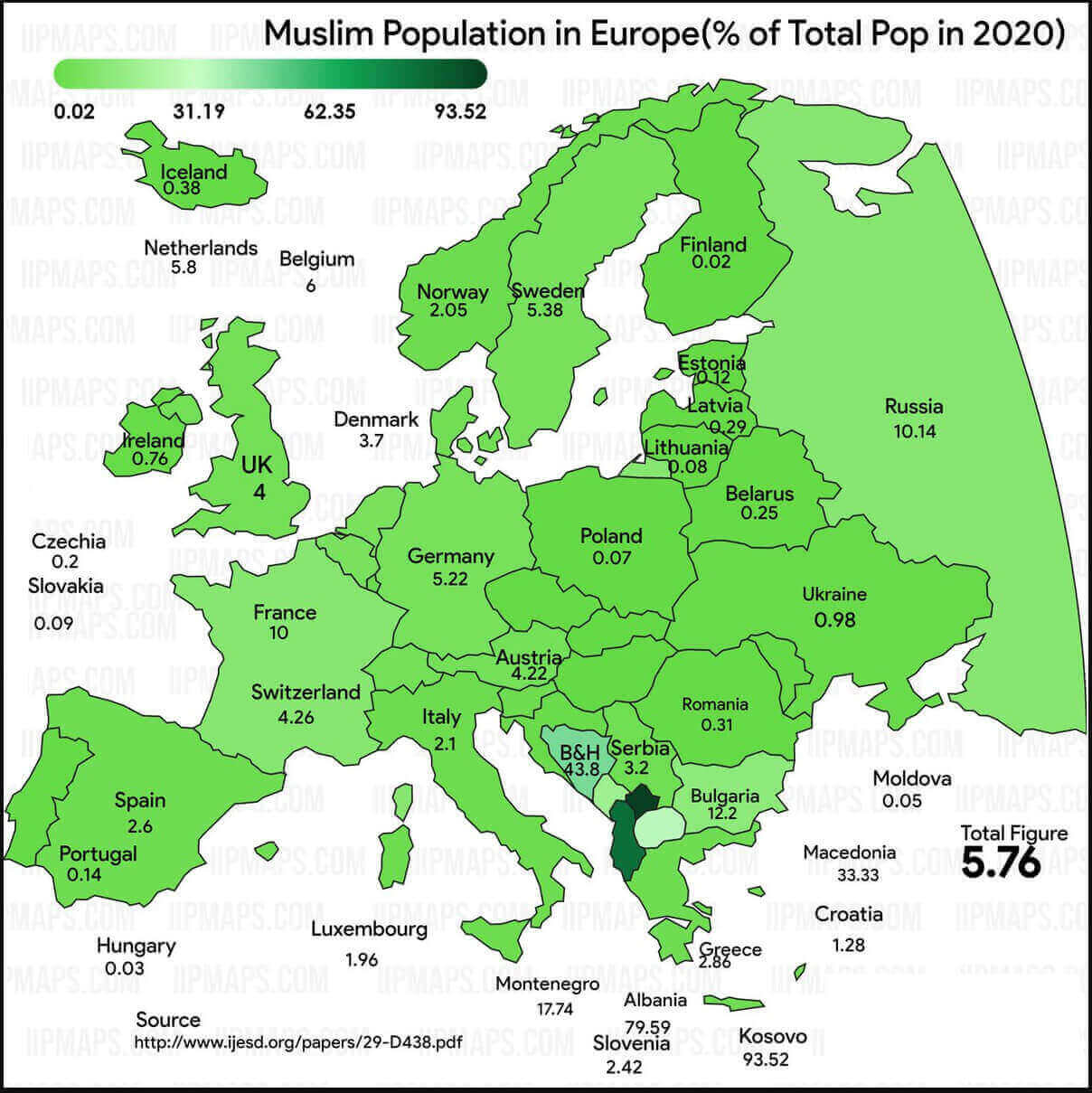 Carte population musulmane des pays europeens 2020
