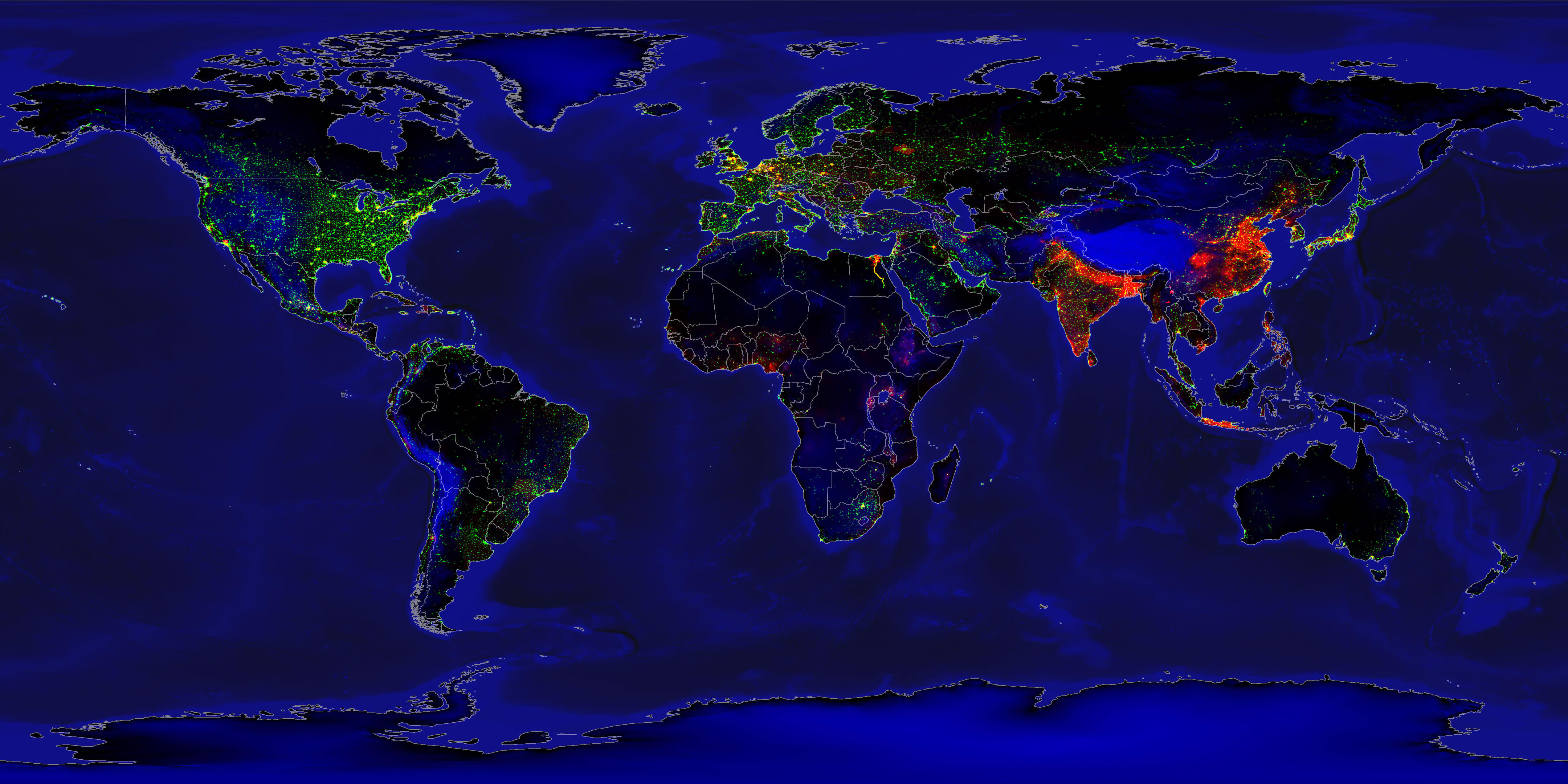 Carte lumieres vs densite de population du Monde