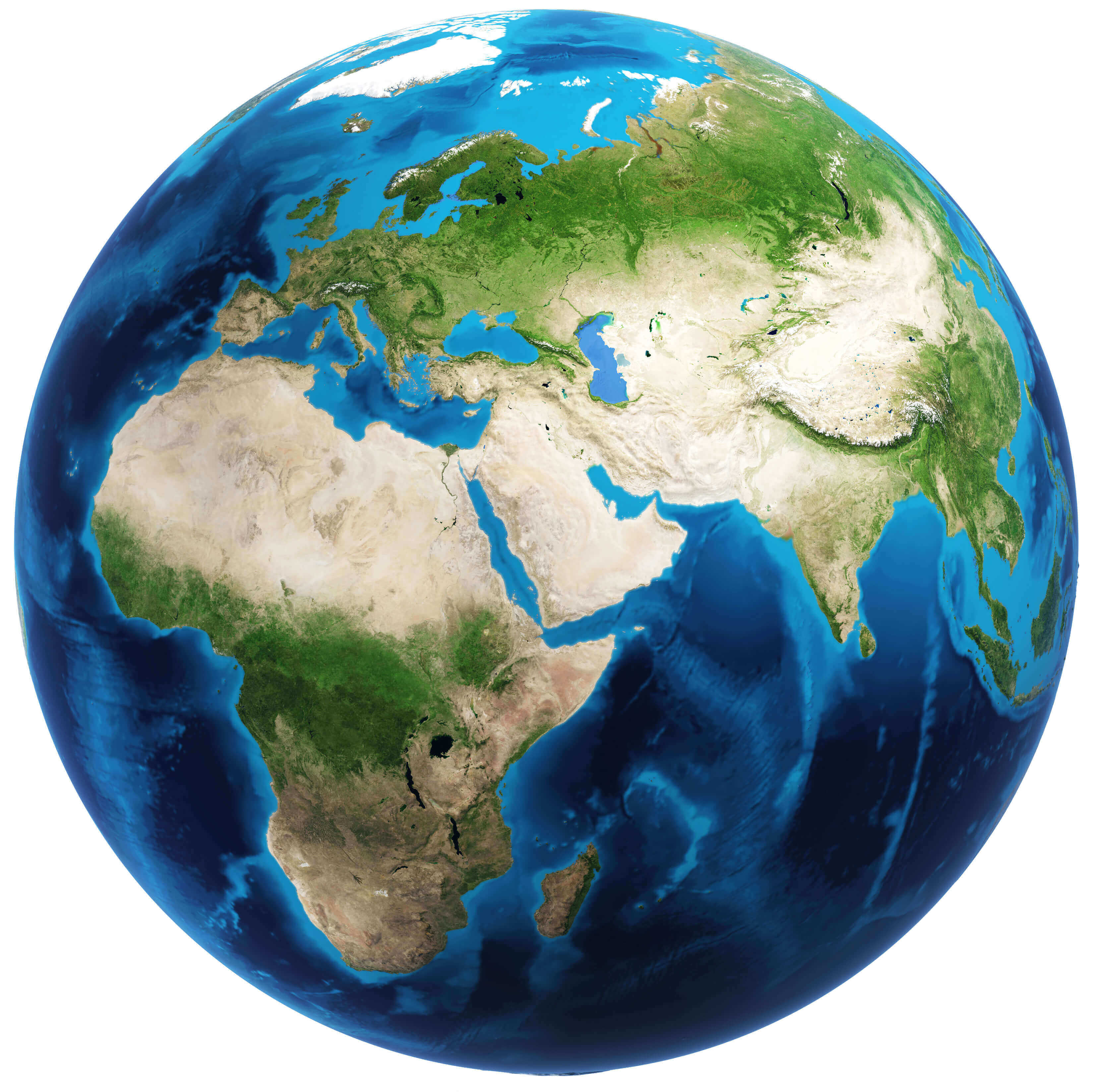 Carte physique du Monde Europe et Asie