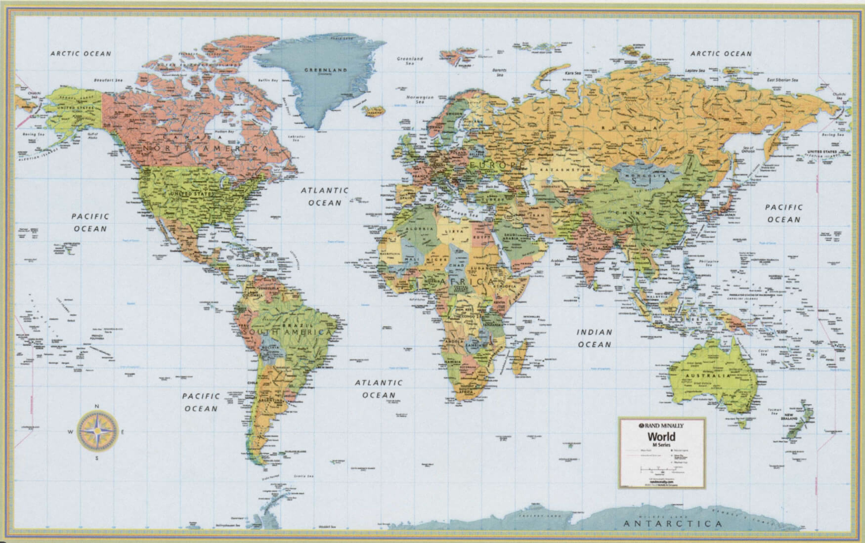 Carte politique du monde style atlas avec pays, capitales et grandes villes
