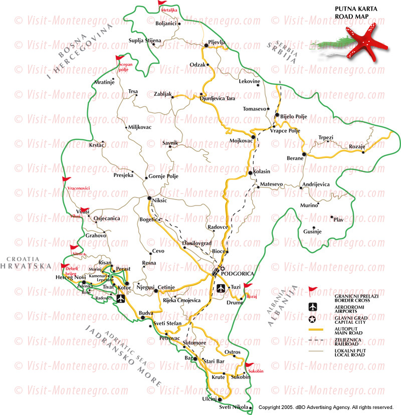 montenegro itineraire carte
