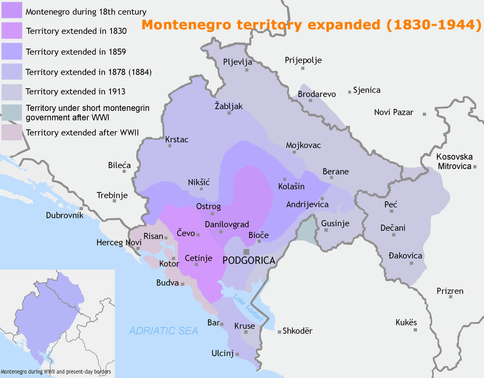 Montenegro territoire étendu 1830 1944