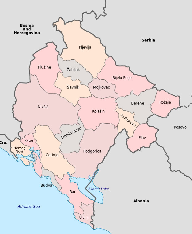 Municipalities carte de Montenegro