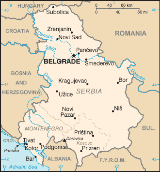 Serbie et Montenegro carte Belgrade