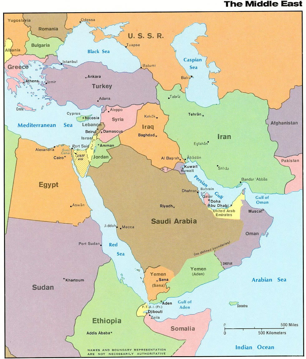 carte politique du moyen orient 1976