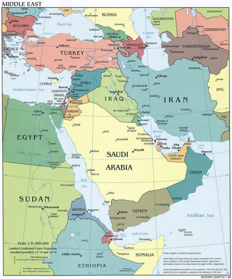 carte politique du moyen orient 2008