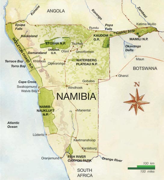 namibie physique carte