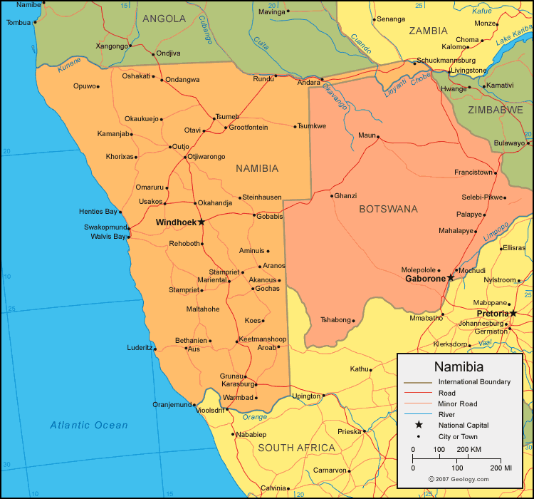politique carte du namibie