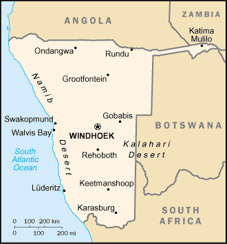 villes carte du namibie