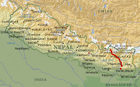 physique carte du nepal