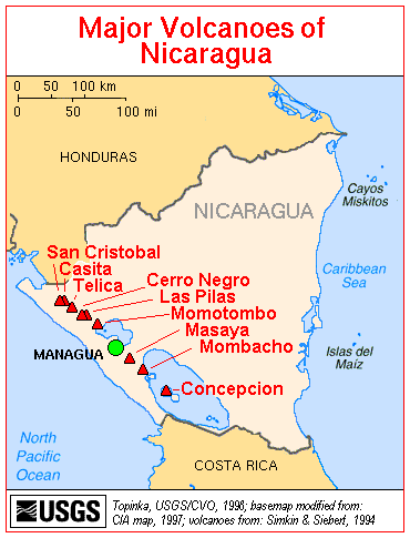 carte nicaragua carte volcanoes