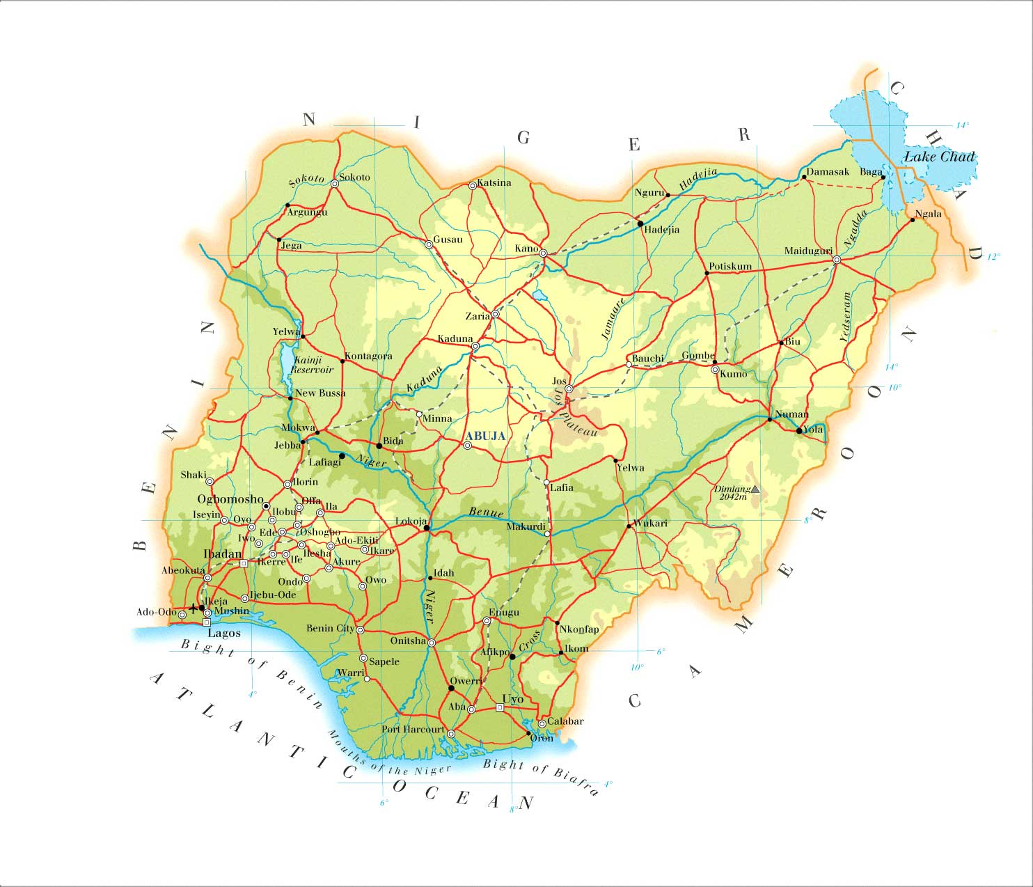 physique carte du nigeria