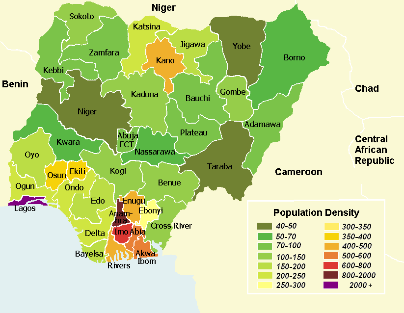 population densite carte du nigerian