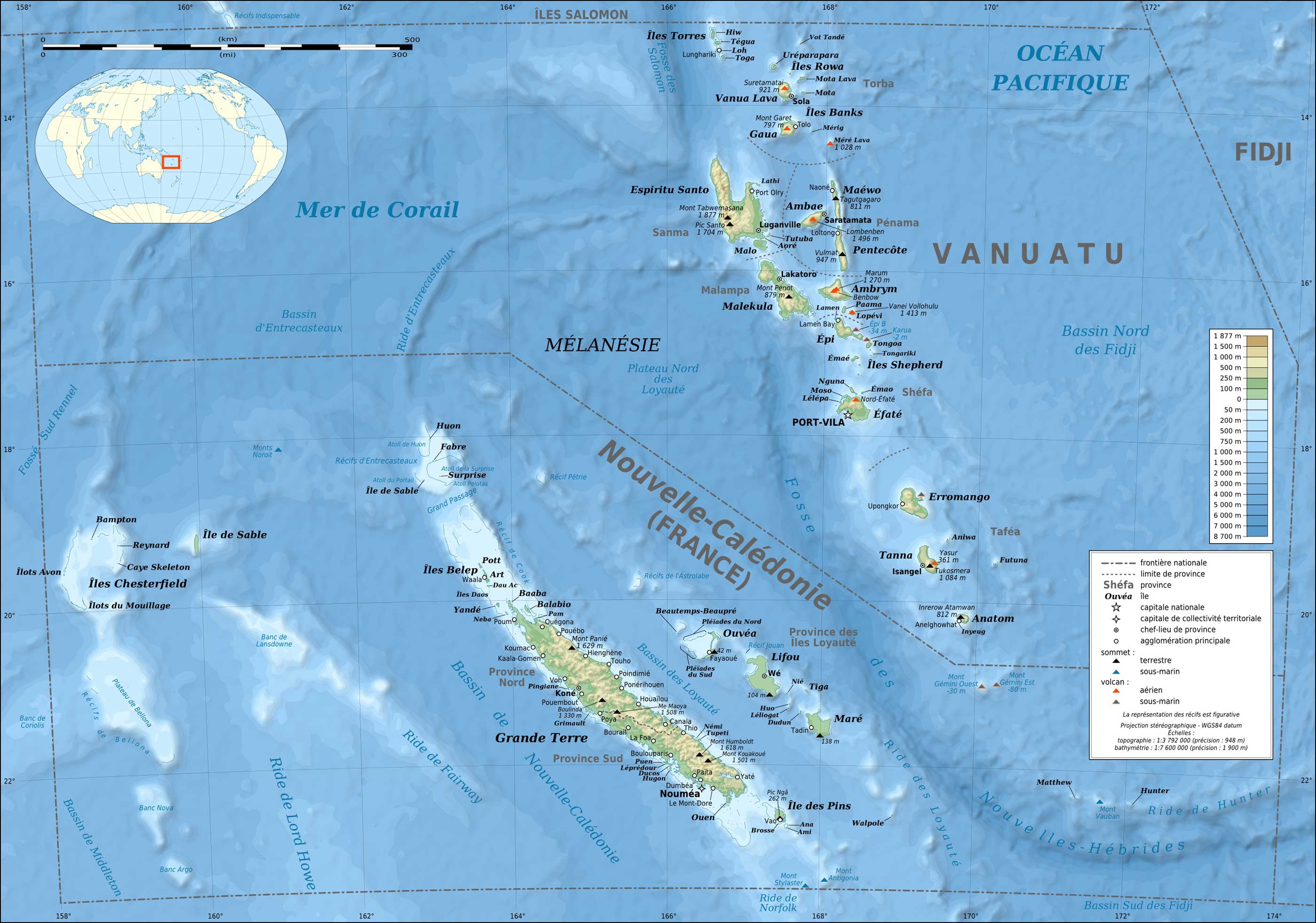 nouvelle caledonie Topographique carte