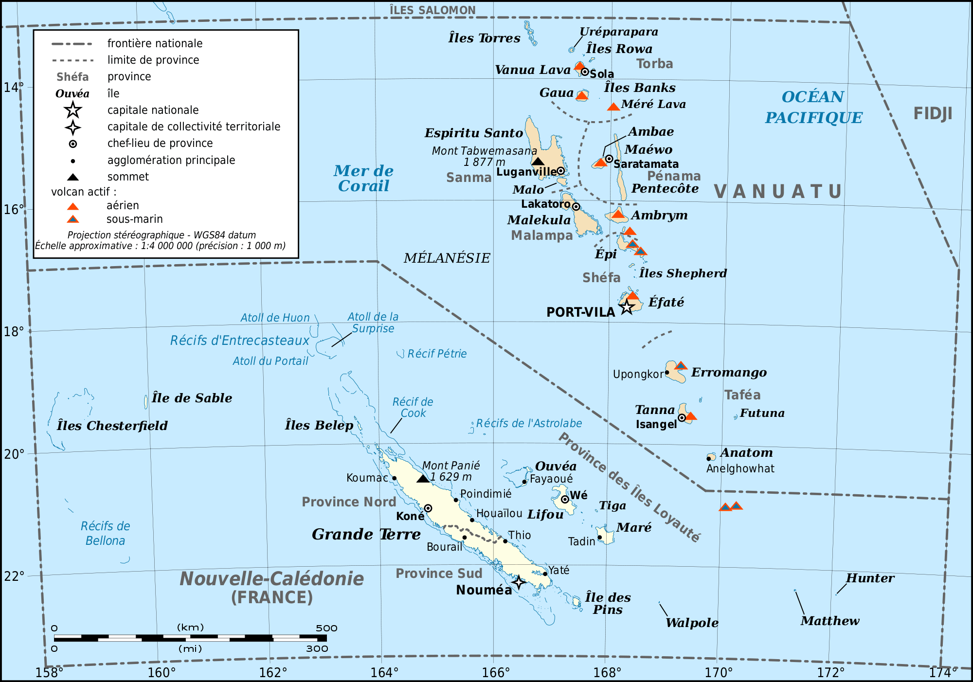 nouvelle caledonie et Vanuatu carte