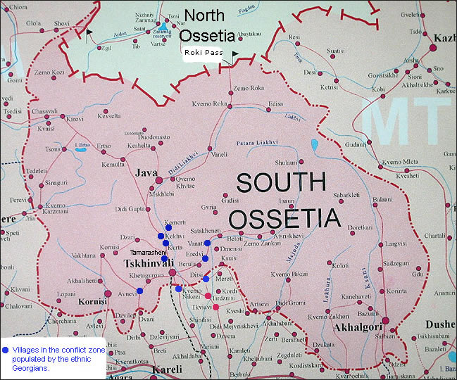 carte de Ossetie du Sud