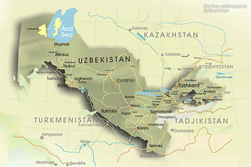 Ouzbekistan soulagement carte