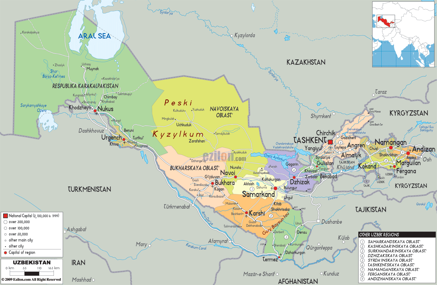 politique carte du Ouzbekistan