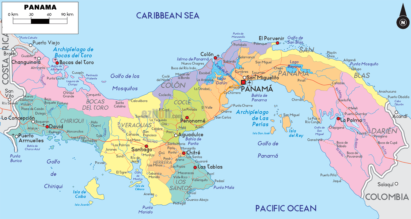 Carte Politique du Panama Mer des Caraibes