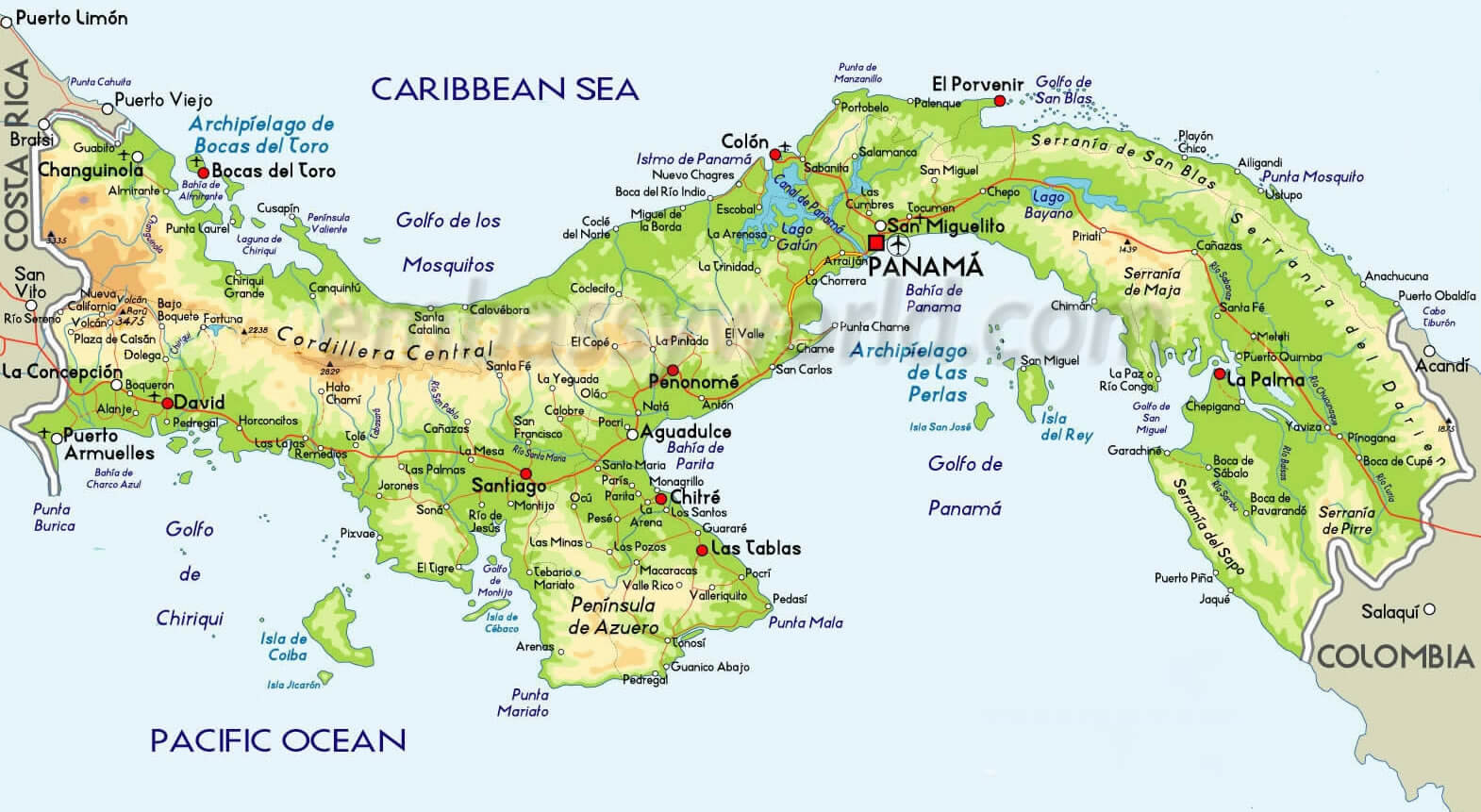 Physical Map Of Panama