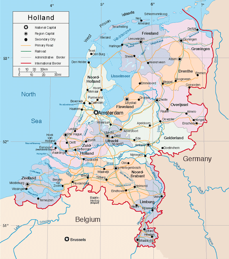 holland physique carte