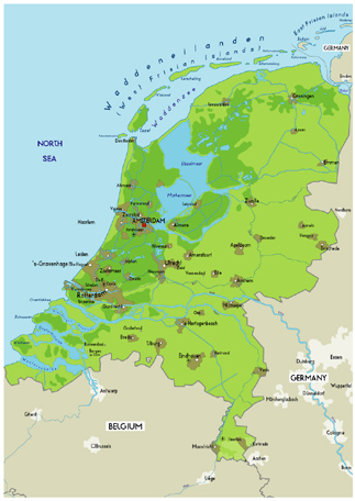 physique carte Pays Bas