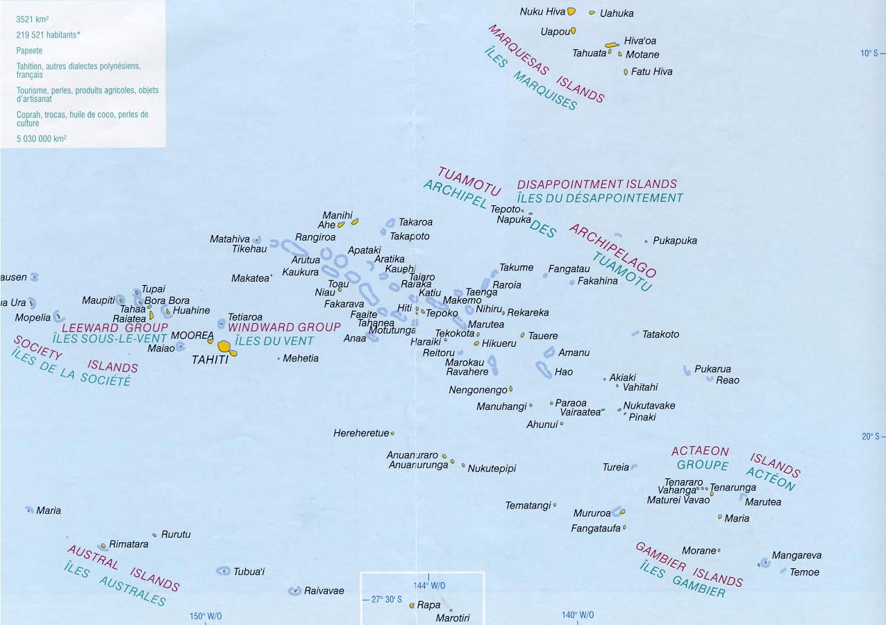 detaille carte du Polynesie Francaise