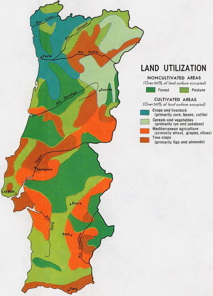 Portugal l'Utilisation des Terres Carte 1972