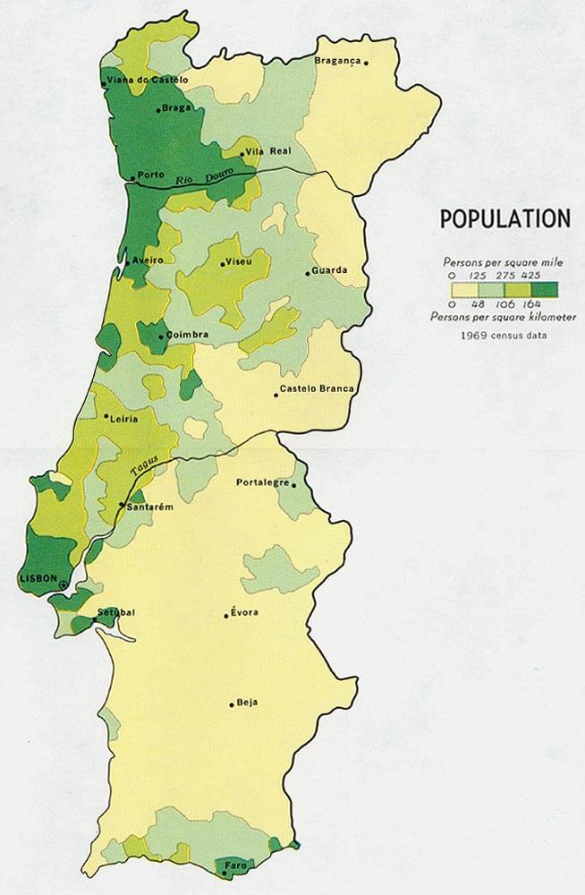 Portugal Population Carte 1972