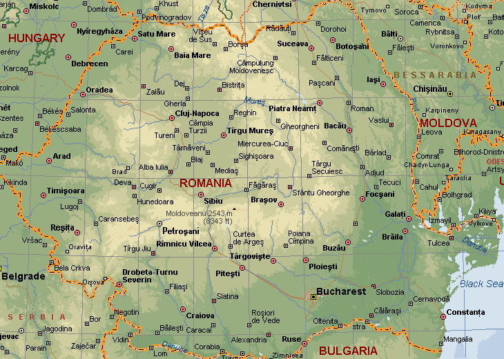 physique carte du Roumanie