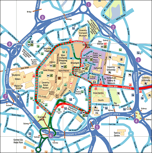 centre ville plan de Coventry