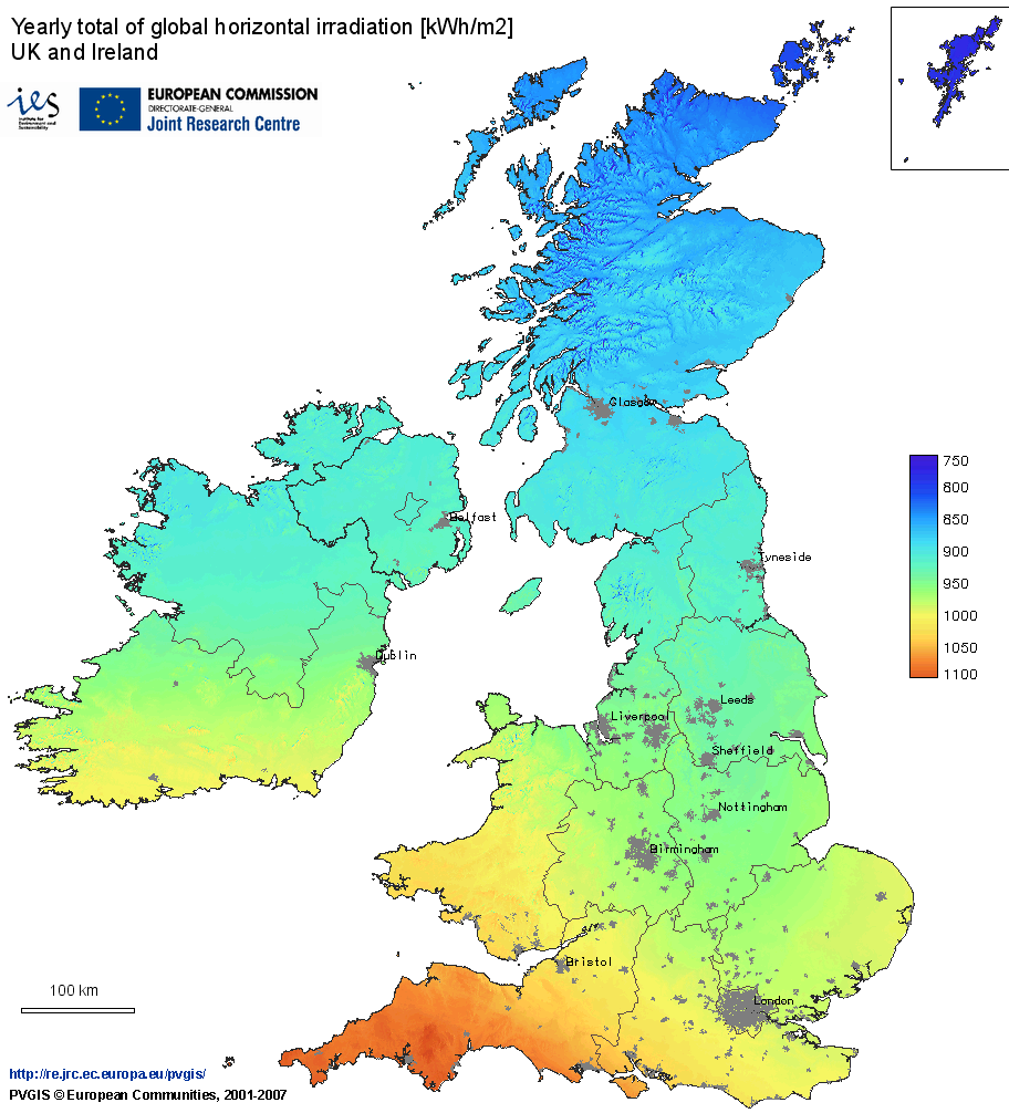 royaume uni radiation solaire carte