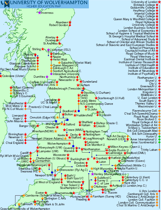 uk les universites carte