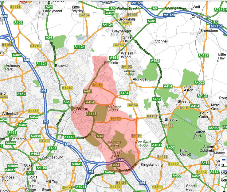 route plan de Walsall