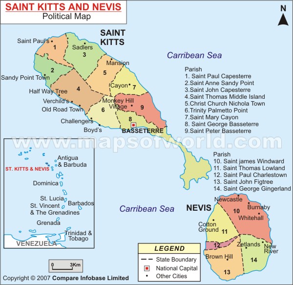 Saint Christophe et Nieves politique carte