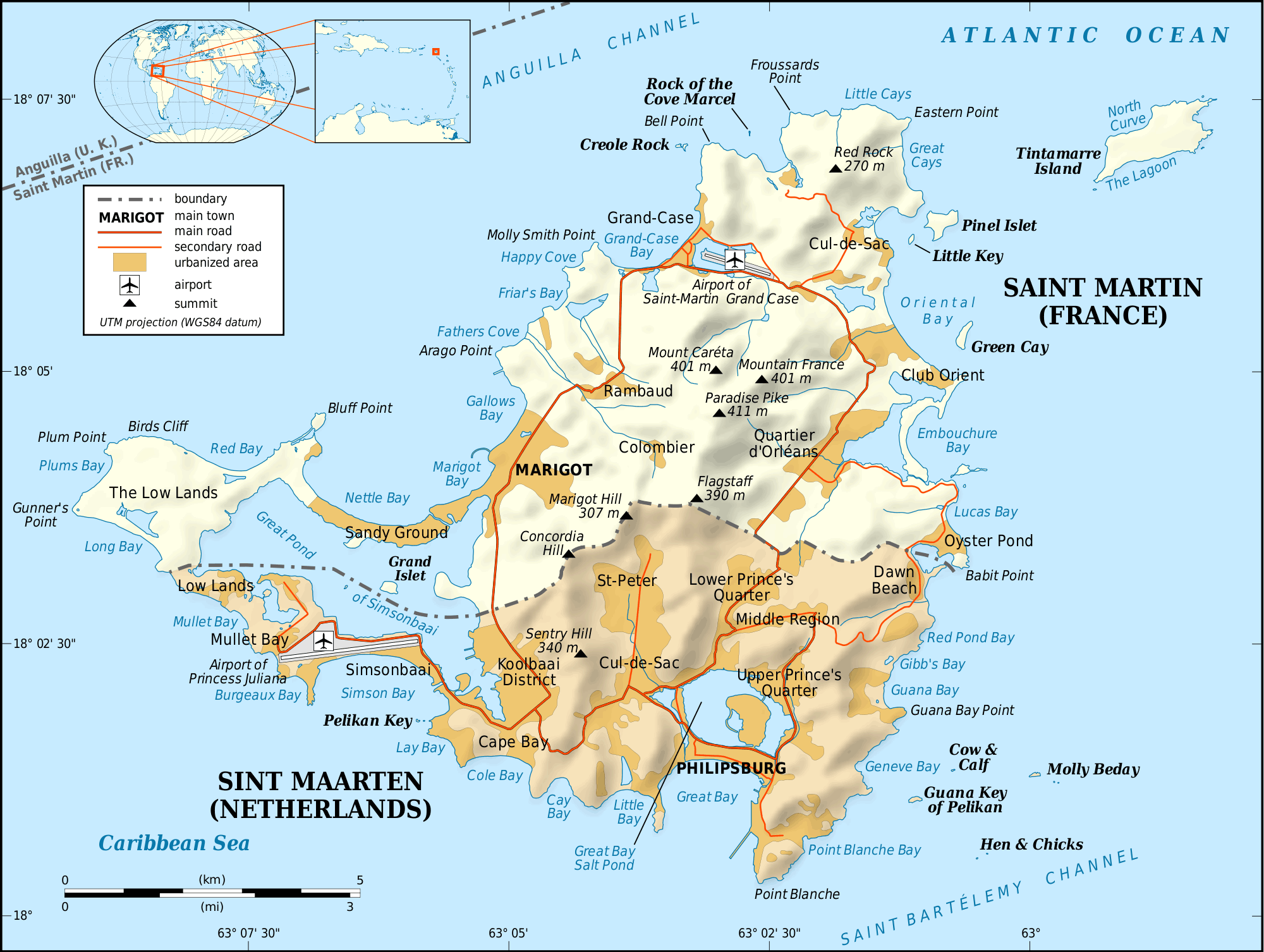 Carte Physique du Saint Martin Ile