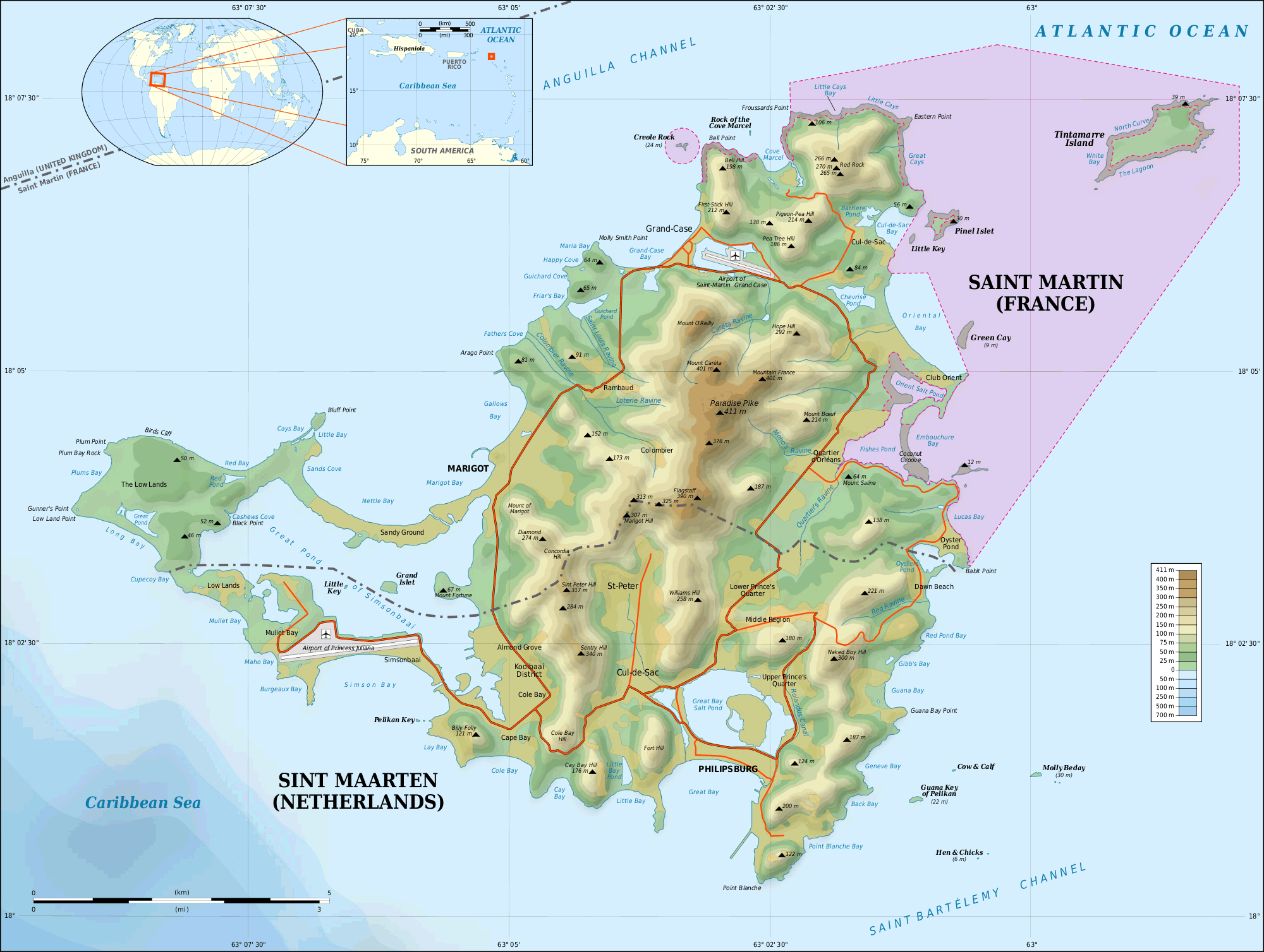 saint martin Topographique carte