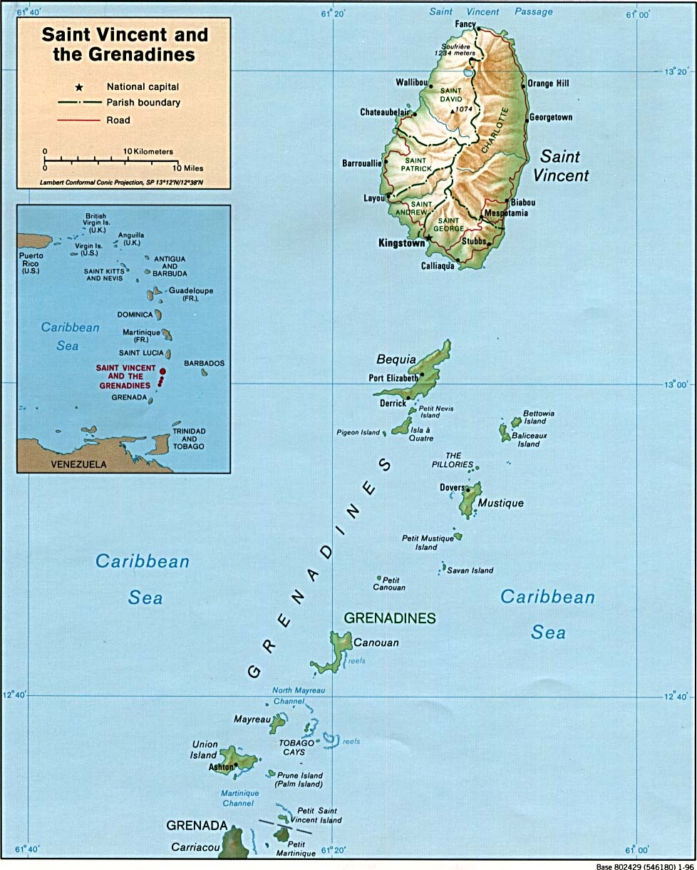 Saint Vincent et les Grenadines soulagement carte