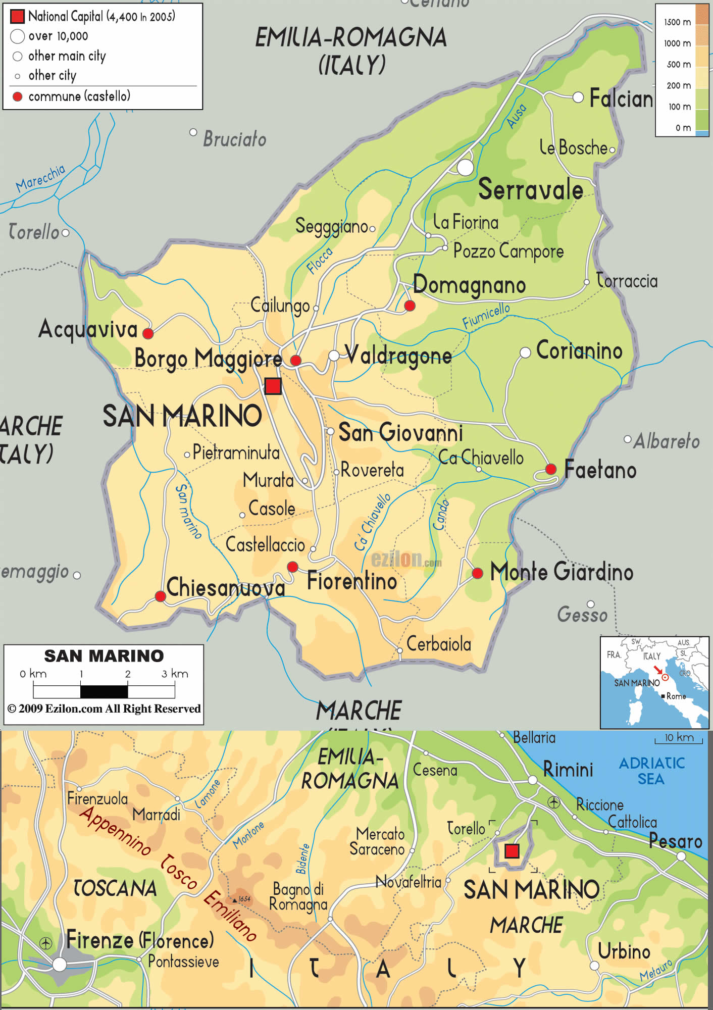 physique carte du san marino